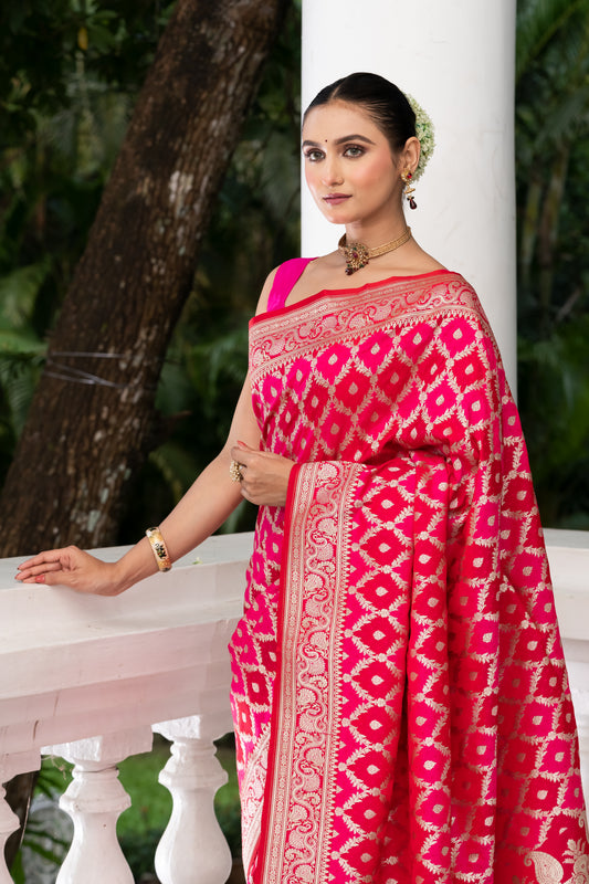 Pakhna hot pink semi mashru saree