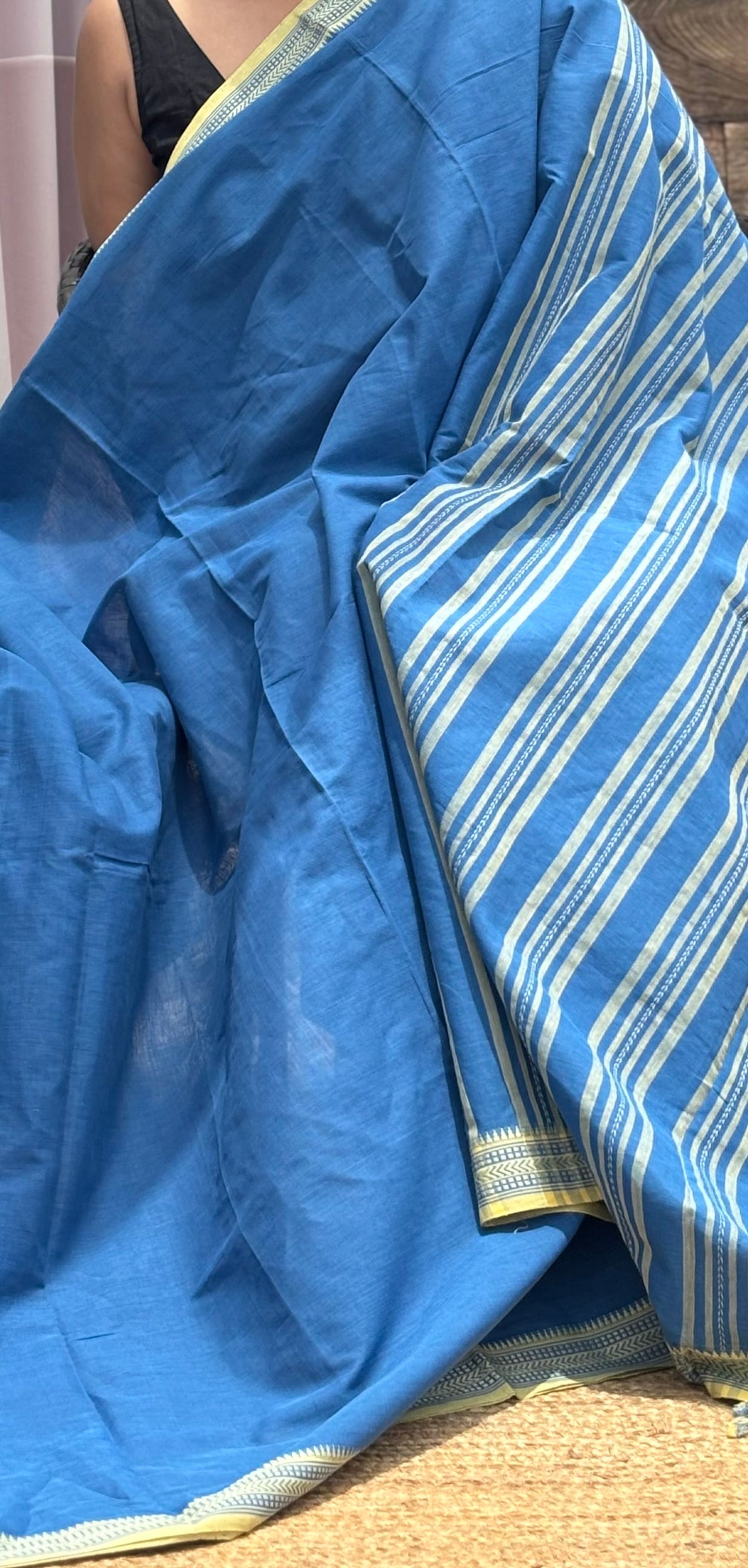 Blue Pure Cotton by Cotton handwoven Saree