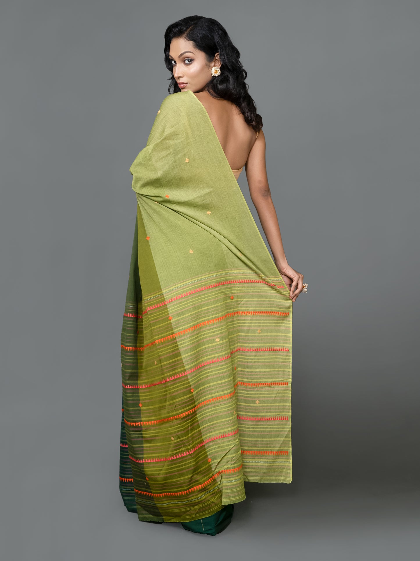 Deep Green and Light Green Dhonekhali Saree