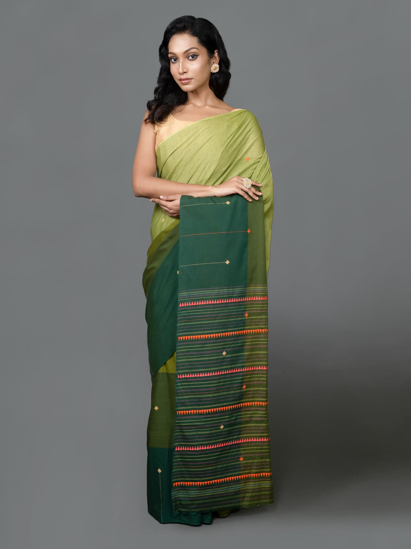 Deep Green and Light Green Dhonekhali Saree