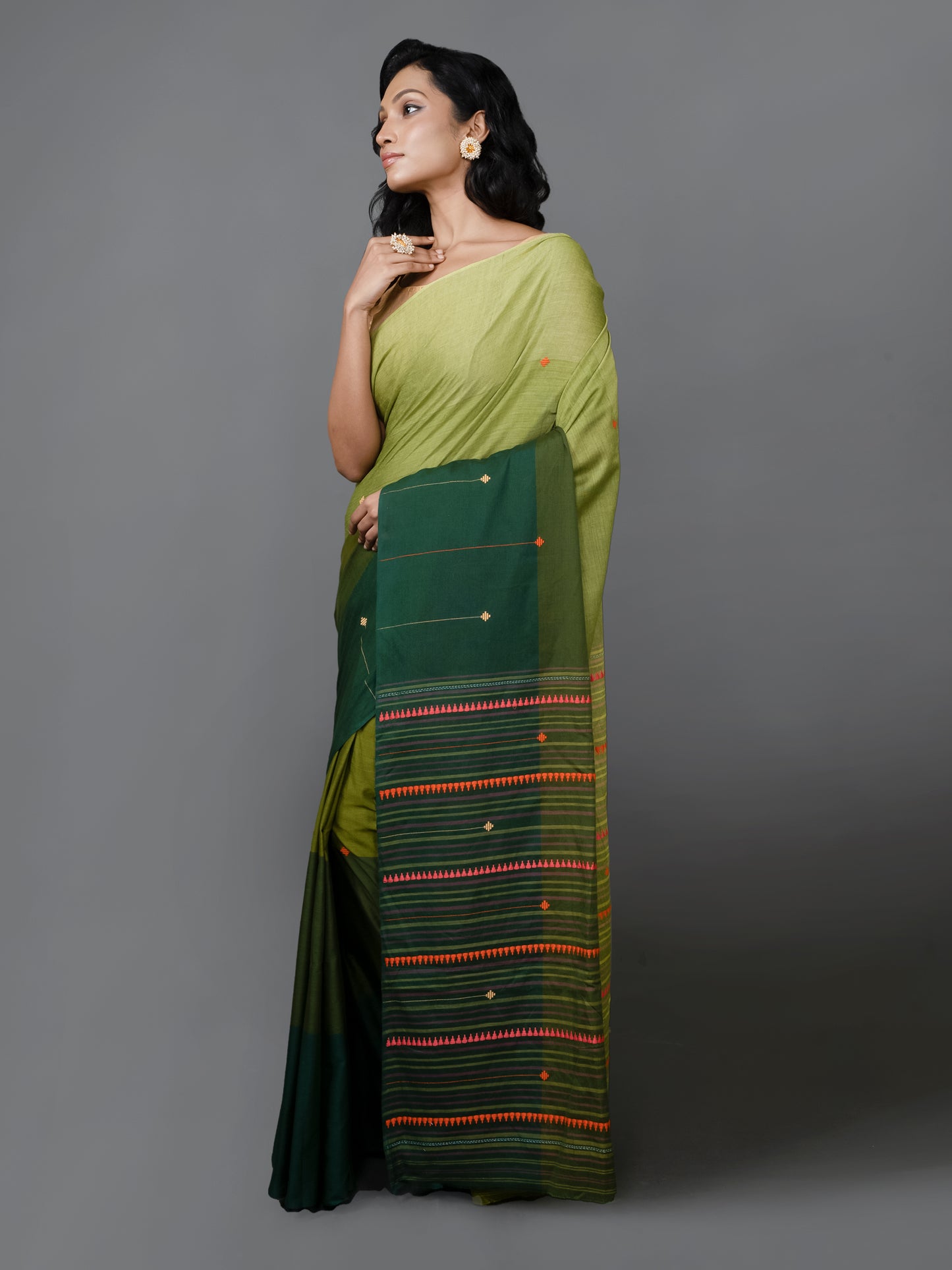 Deep Green and Light Green Dhonekhali Saree
