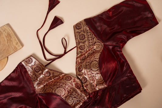 Pakhna maroon Banarasi border blouse