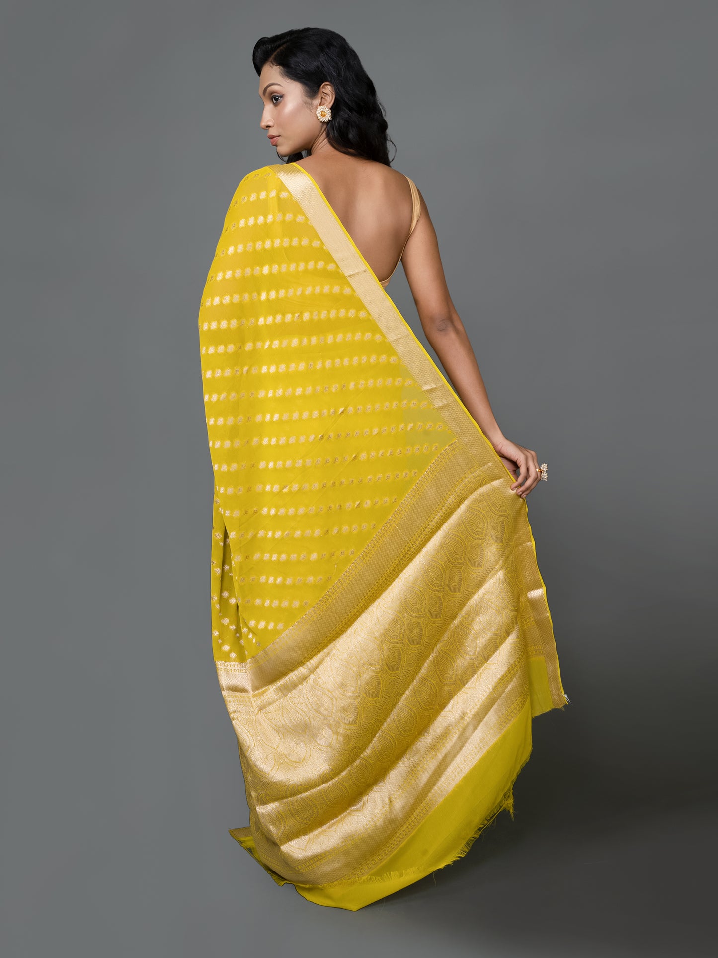 Lemon Yellow Fancy Chiffon Benarasi Saree