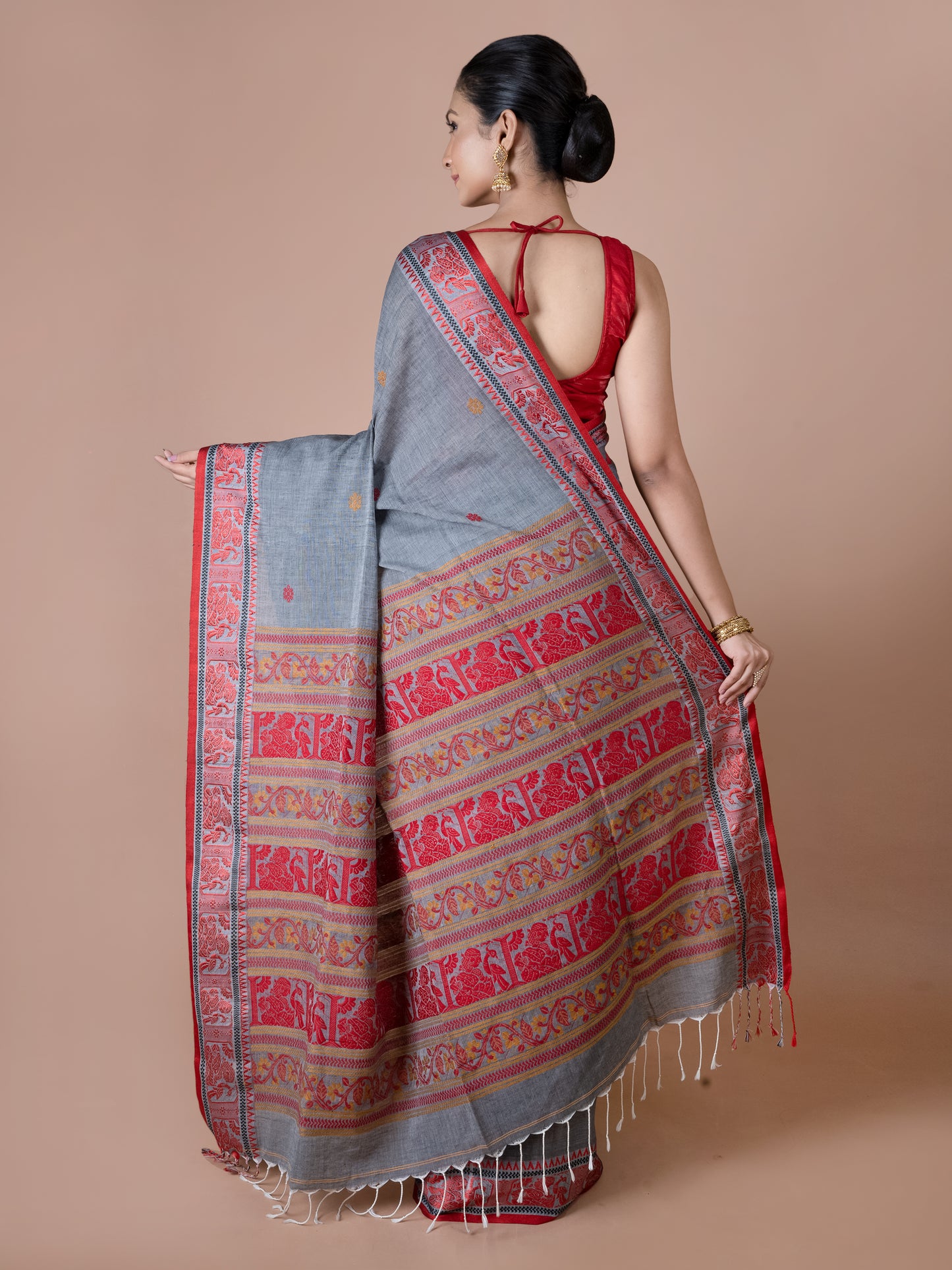 Grey Cotton Baluchuri Saree