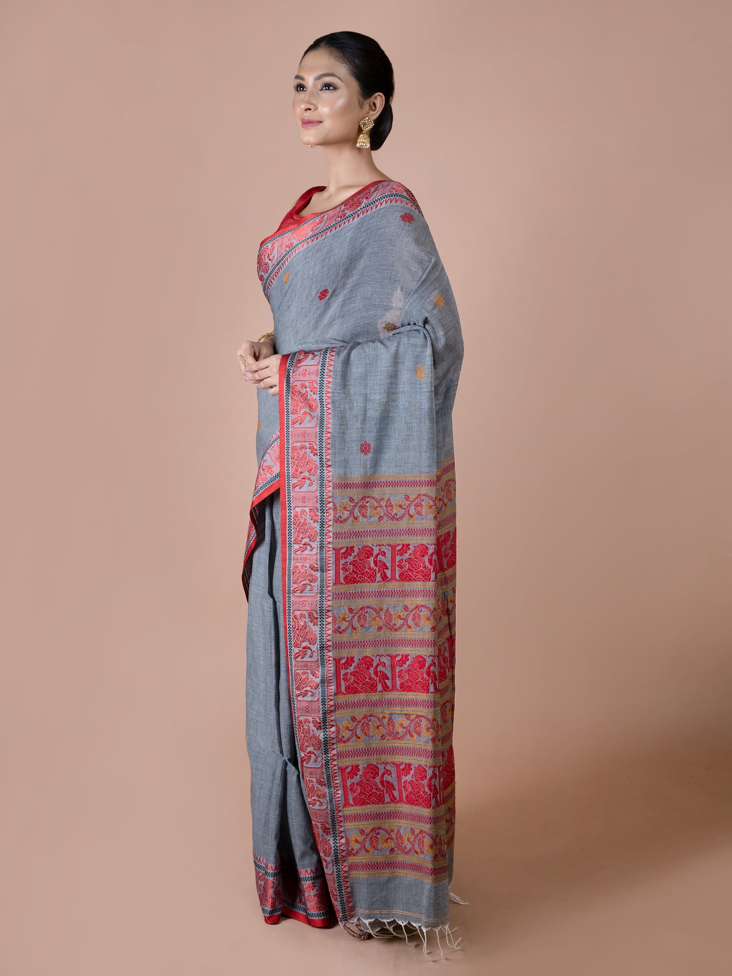Grey Cotton Baluchuri Saree