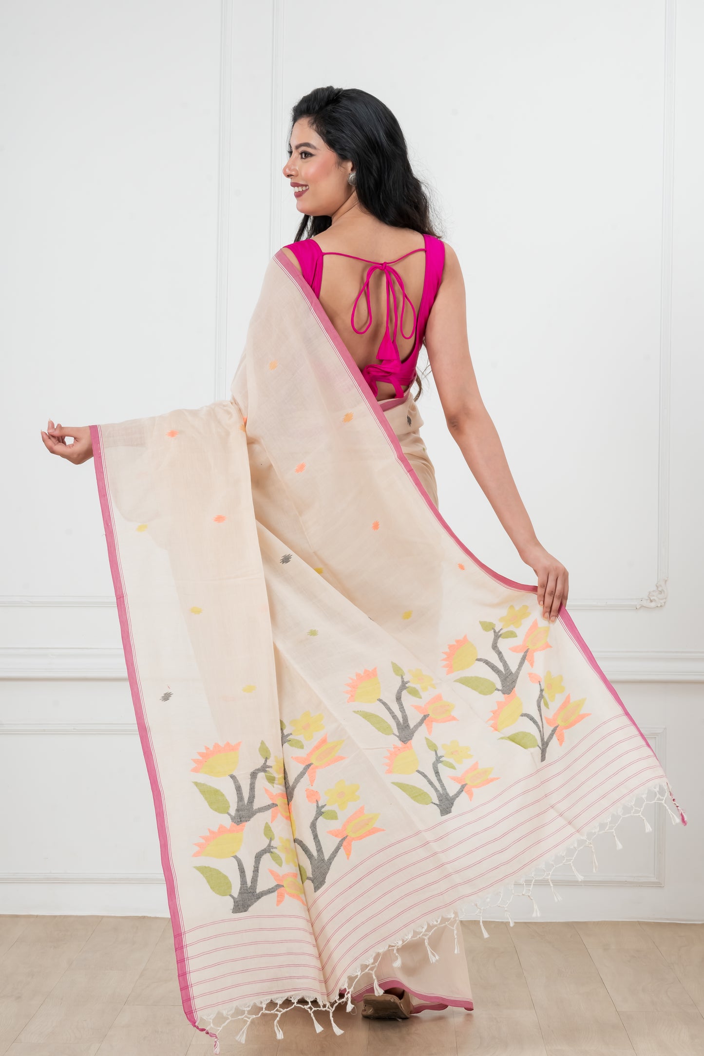 Pink Saree Soft Cotton Jamdani Saree