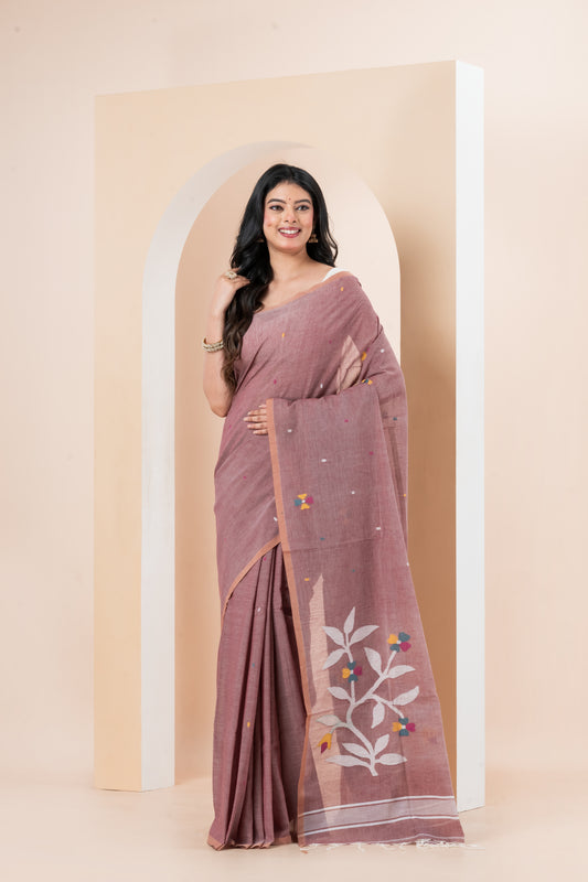 Pure Cotton Bengal handwoven Needle Work Jamdani Saree