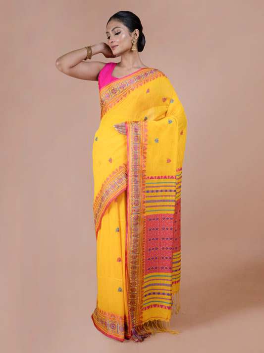 Mellow Mustard Bengal Cotton Saree