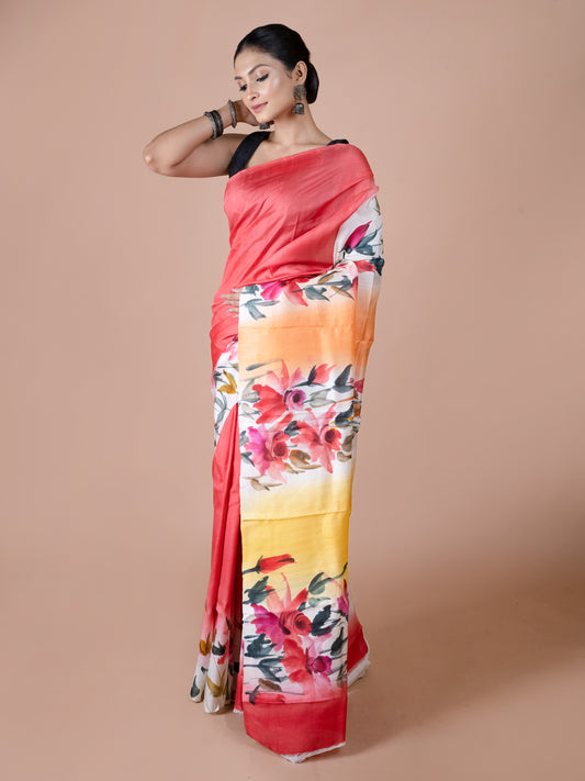 Orange Murshidabad Silk Saree
