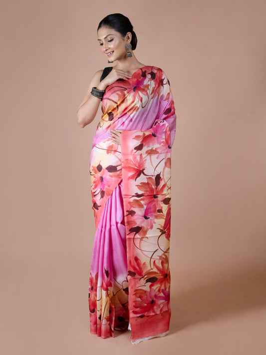 Pink Murshidabad Silk Saree