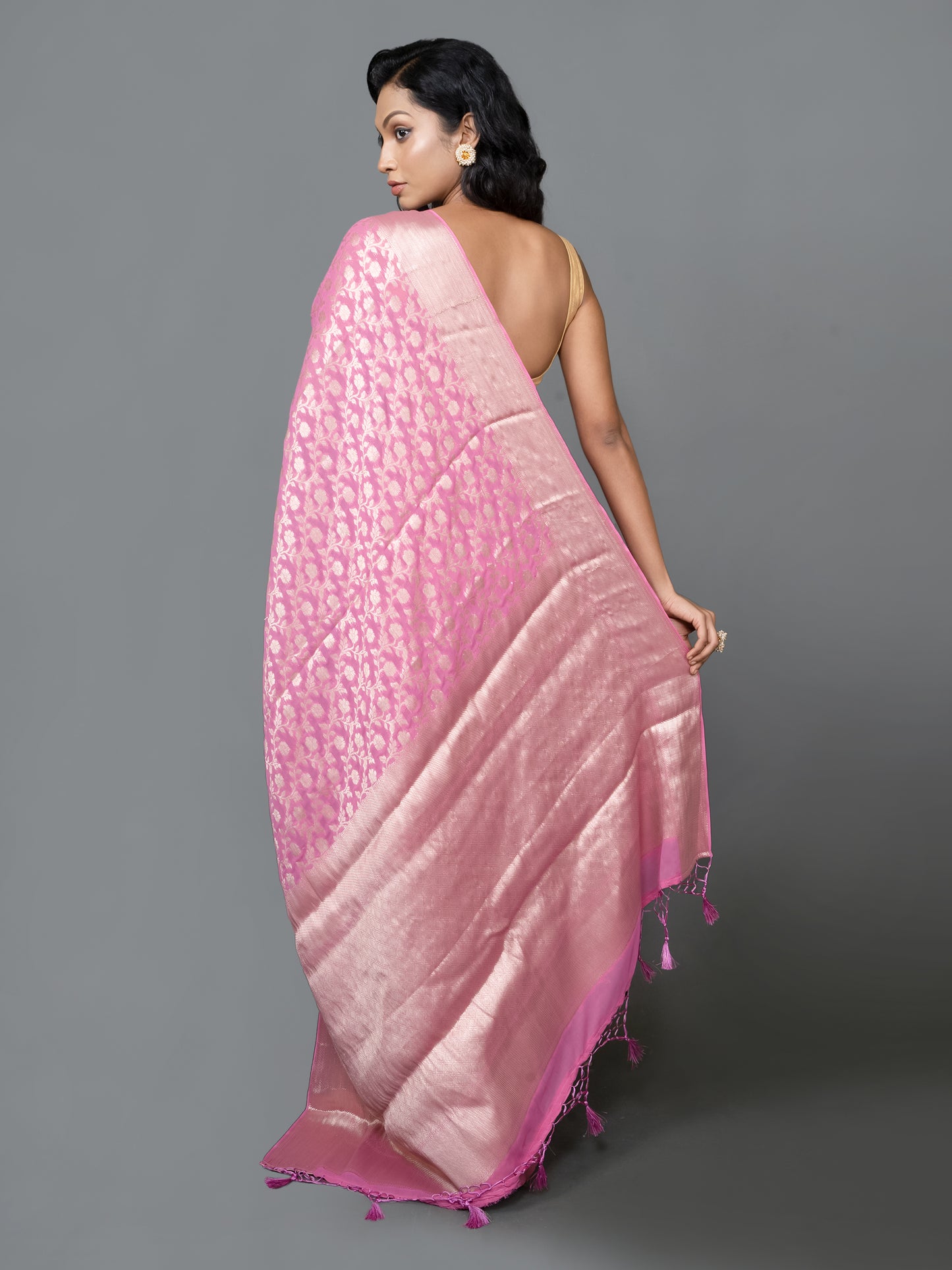 Pink Gulab Fancy Chiffon Benarasi Saree