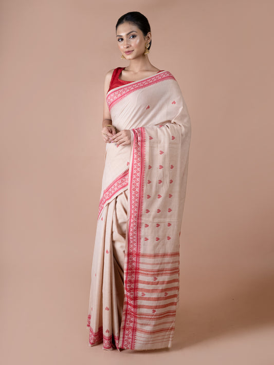 Sweet Heart off White & Pink Dhonekhali Saree