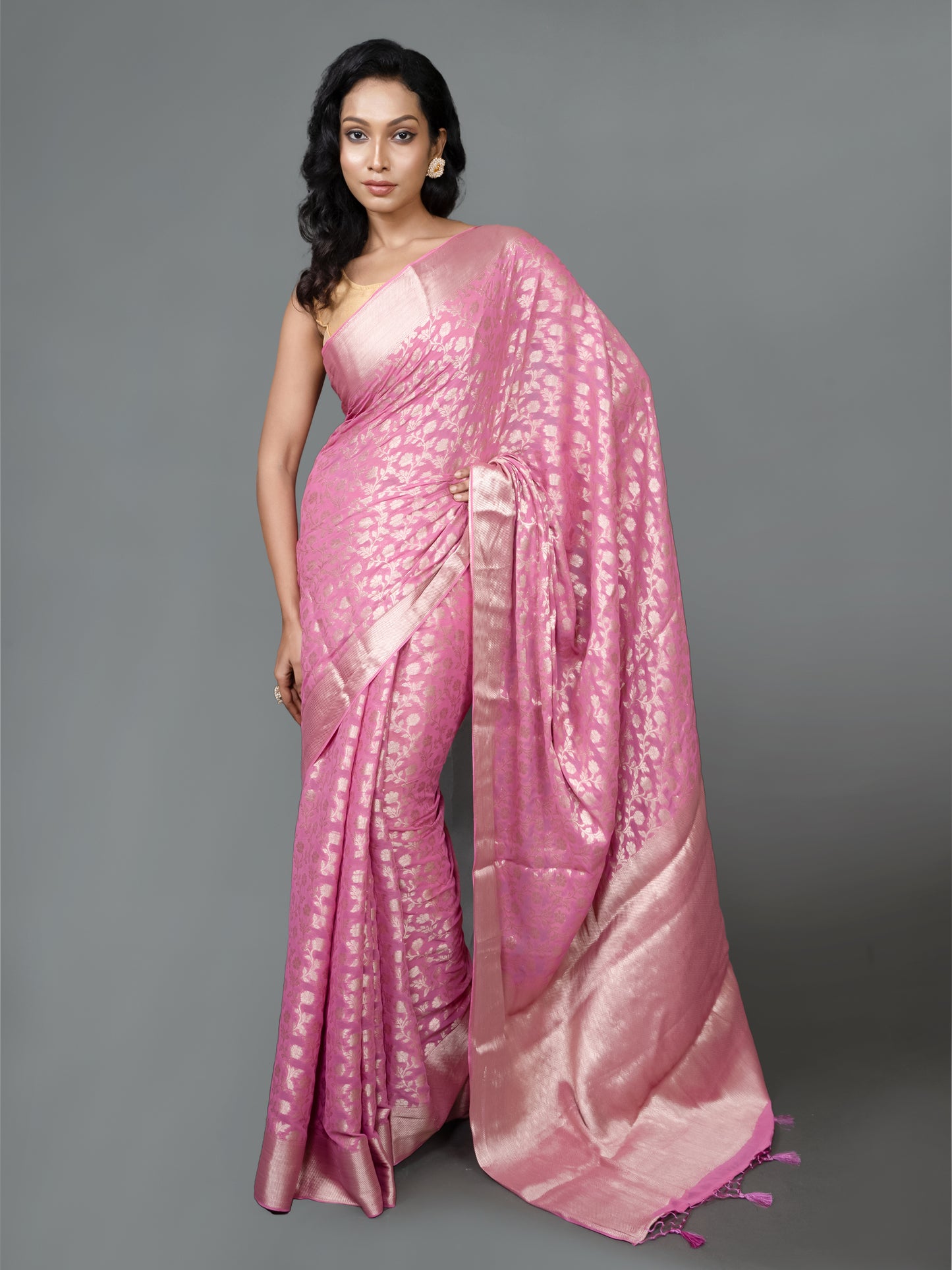 Pink Gulab Fancy Chiffon Benarasi Saree