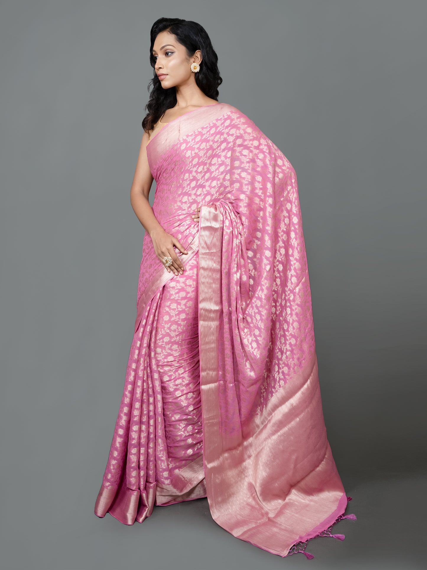 Pink Gulab Fancy Chiffon Benarasi Saree