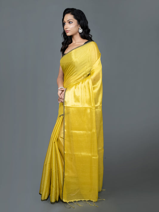 Yellow Cotton Tissue Saree