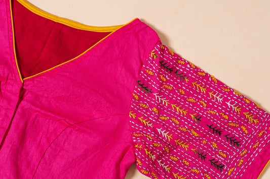 Pakhna Rani pink hand Kantha work blouse
