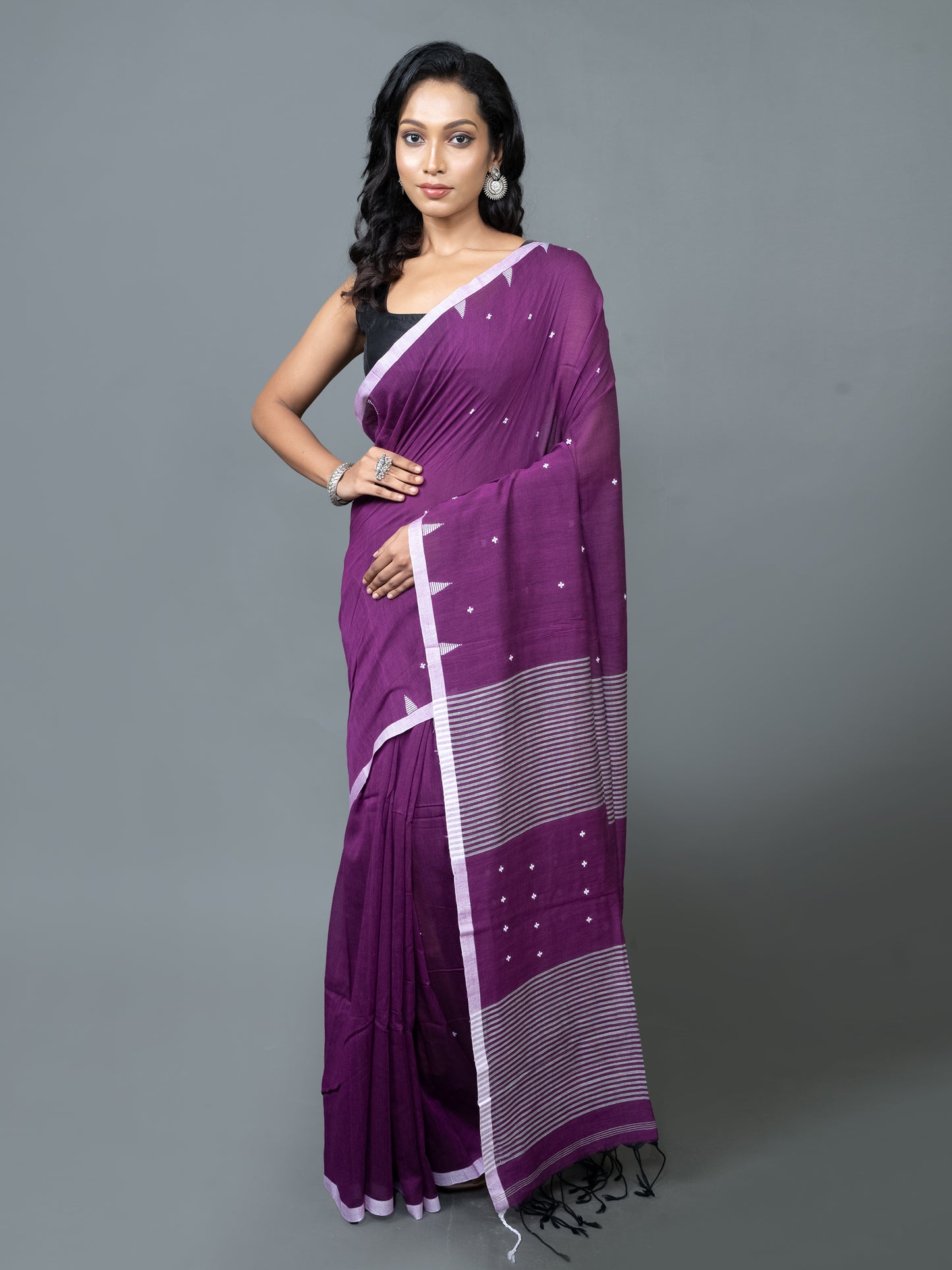 Purple Story Cotton Jamdani Saree