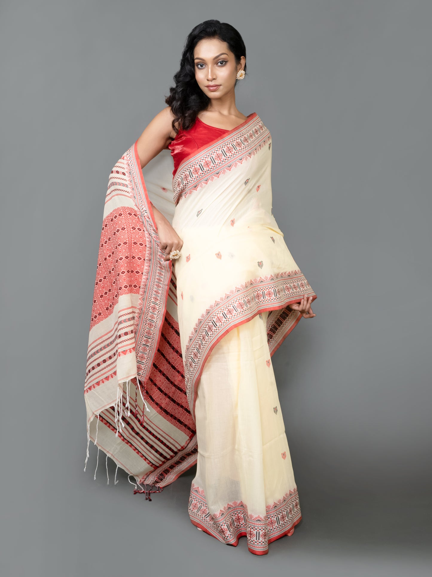 Off White Khadi Cotton Saree