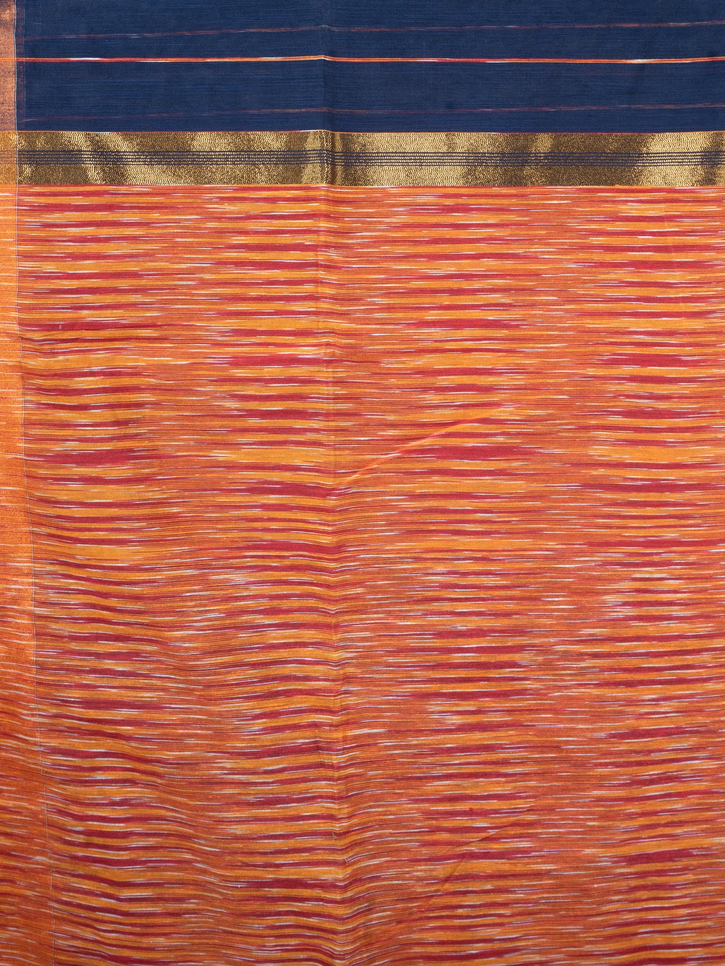 Navy Blue and Orange Silk Cotton Saree