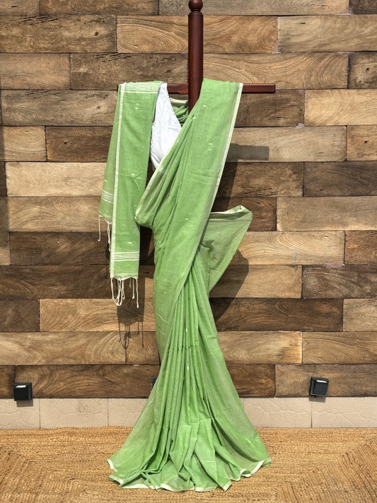 Green - Soft Pure Handwoven Jamdani Cotton Saree