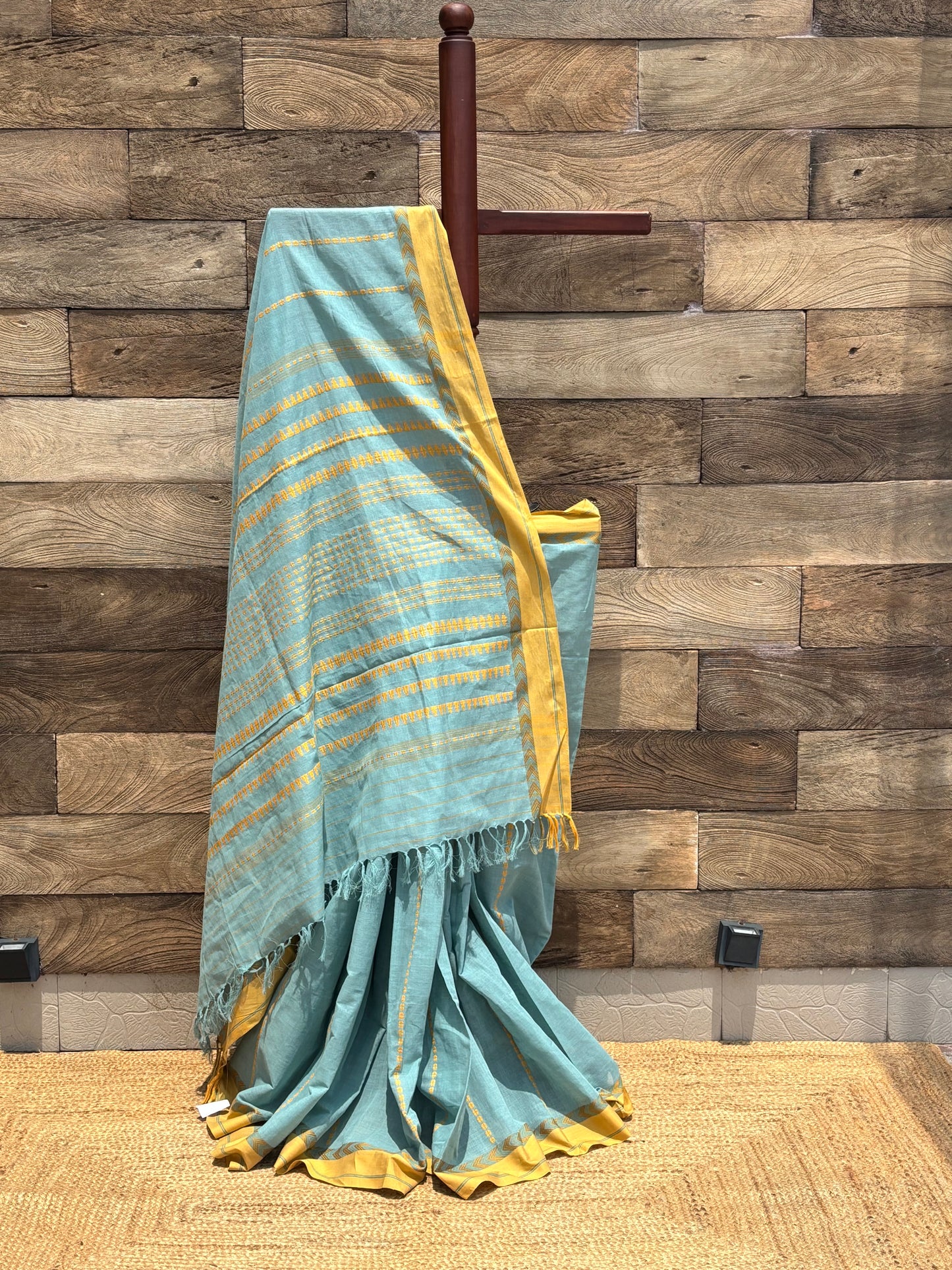 Turquoise Begumpuri Saree pure cotton Handwoven