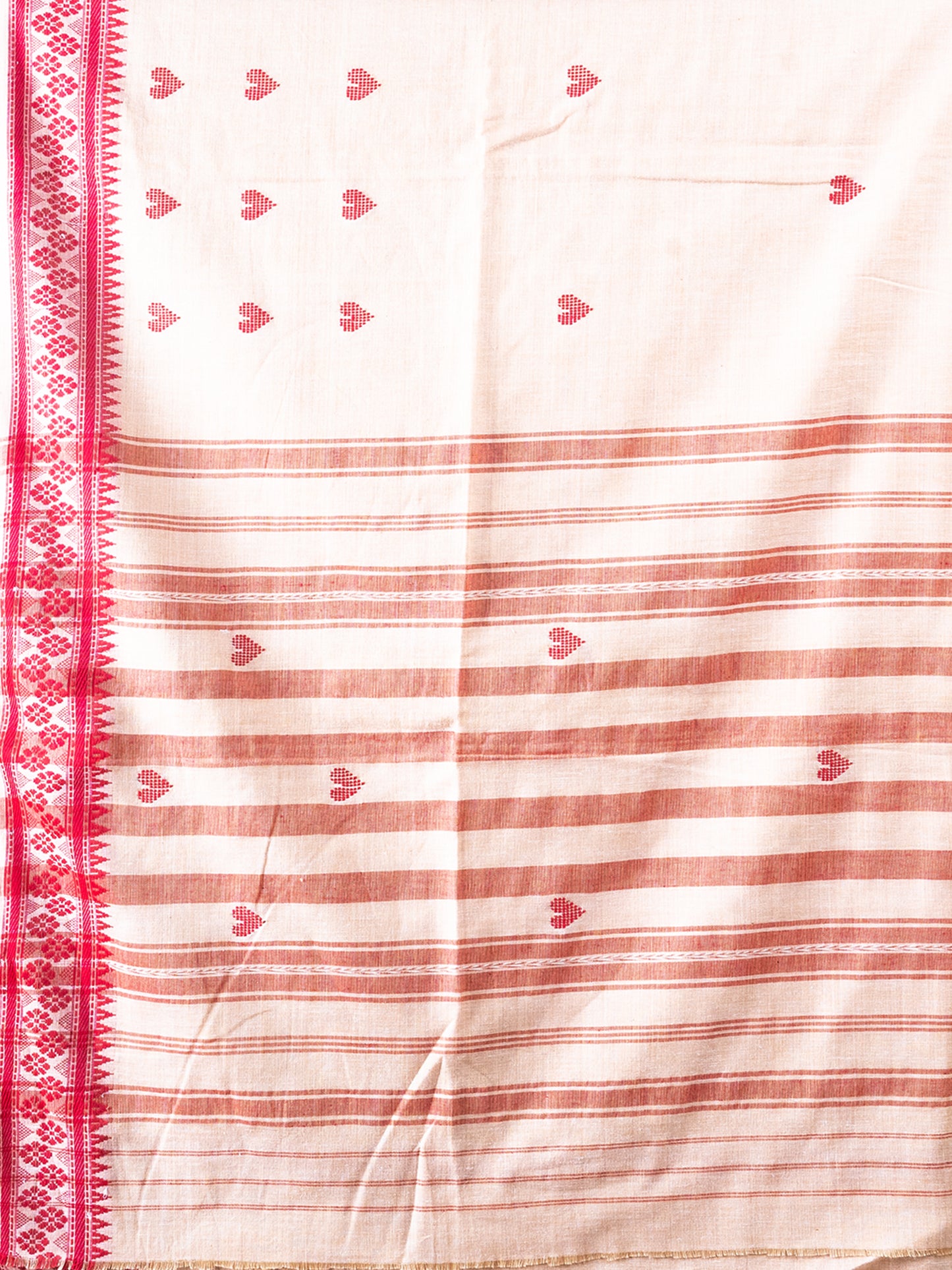 Sweet Heart off White & Pink Dhonekhali Saree