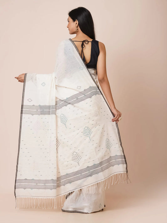 WHITE PHULIA JAMDAI SAREE