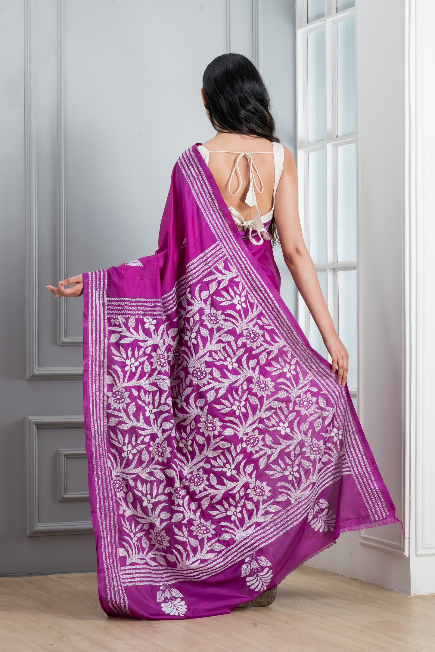 Kantha stitch Saree