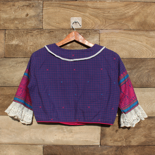 Purple Blouse with colorful sleeves and lace
