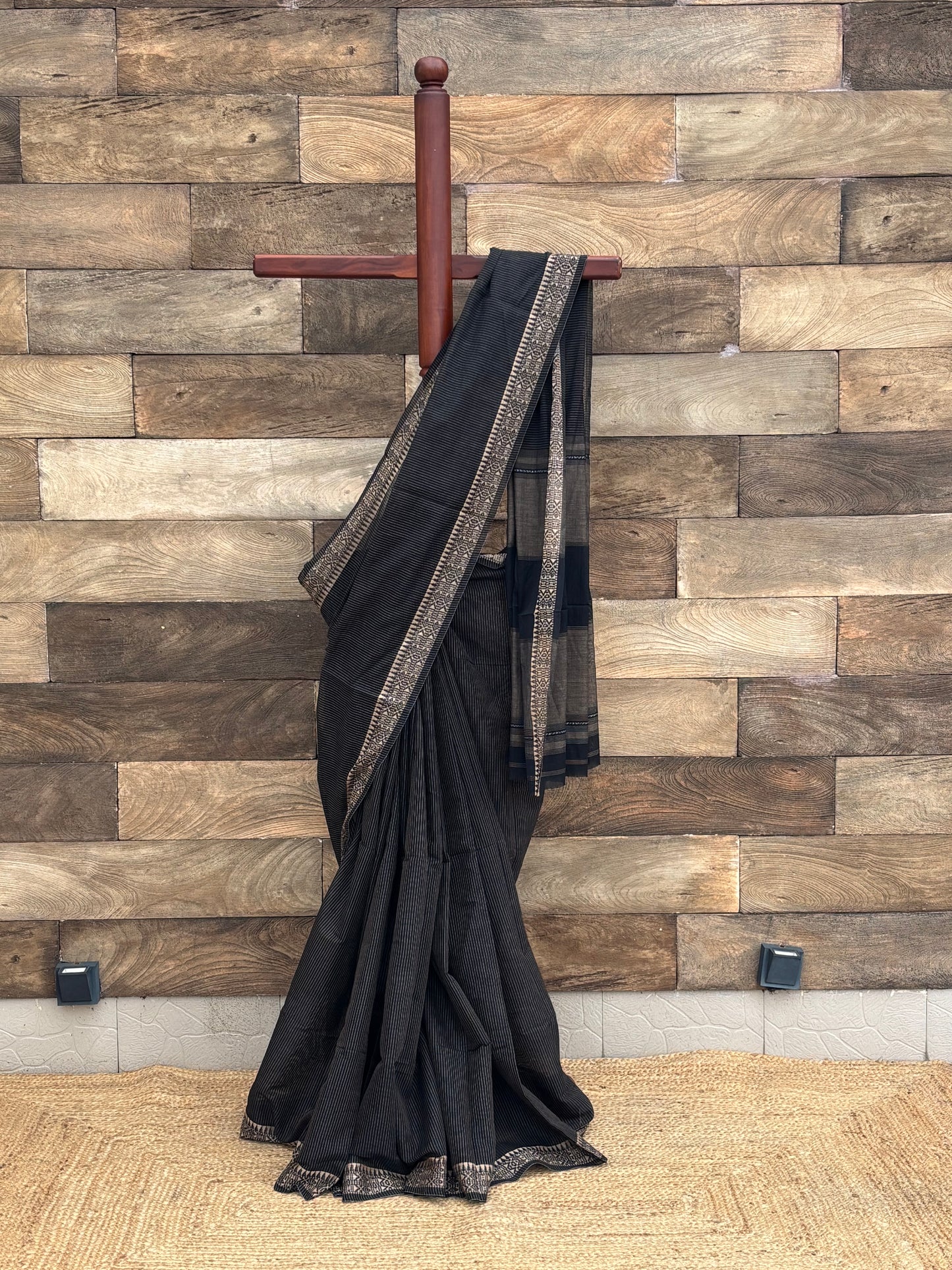Black Stripe Pure cotton Dhonekhali Saree