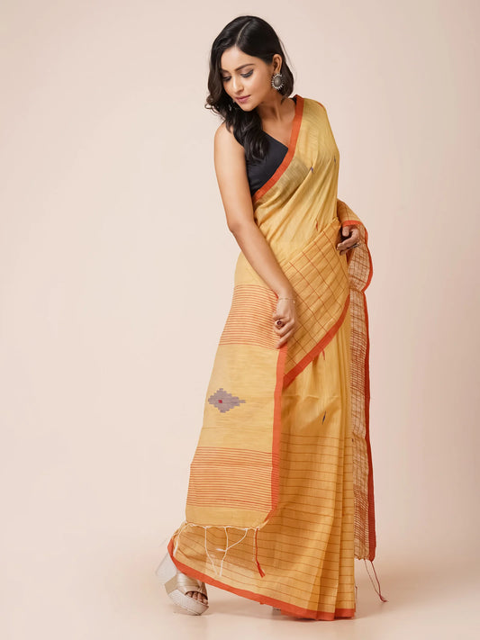 MERIGOLD SLUB COTTON JAMDANI SAREE