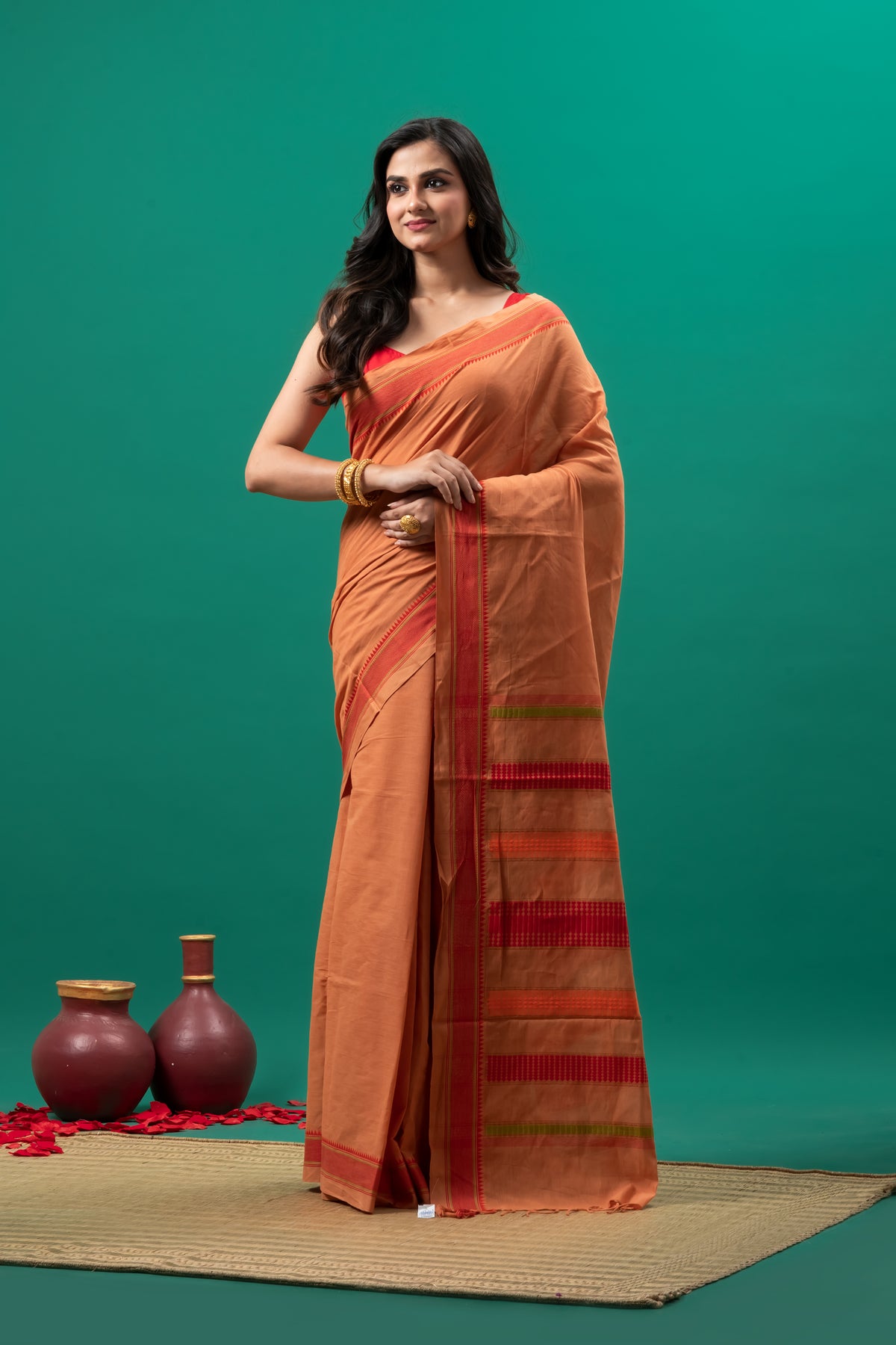 Orange Begumpuri cotton saree