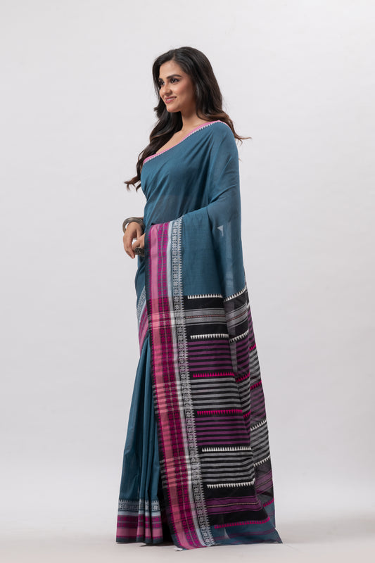 Blue Begumpuri Pure Cotton handwoven Saree