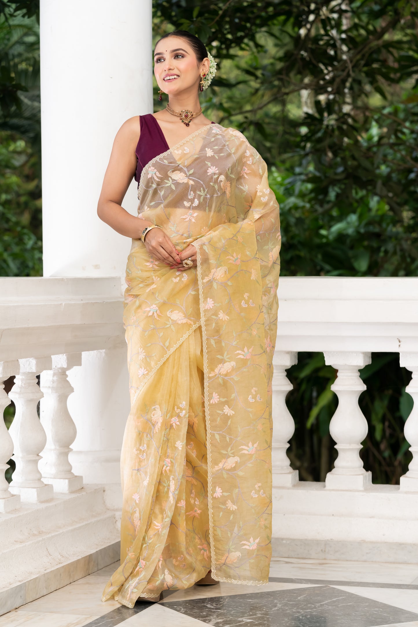 beige fancy tissue embroidery saree