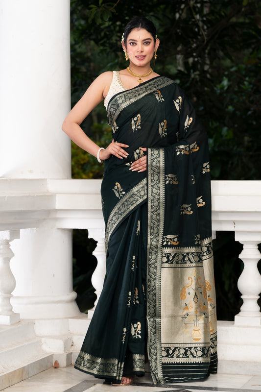 black fancy crape banarasi saree