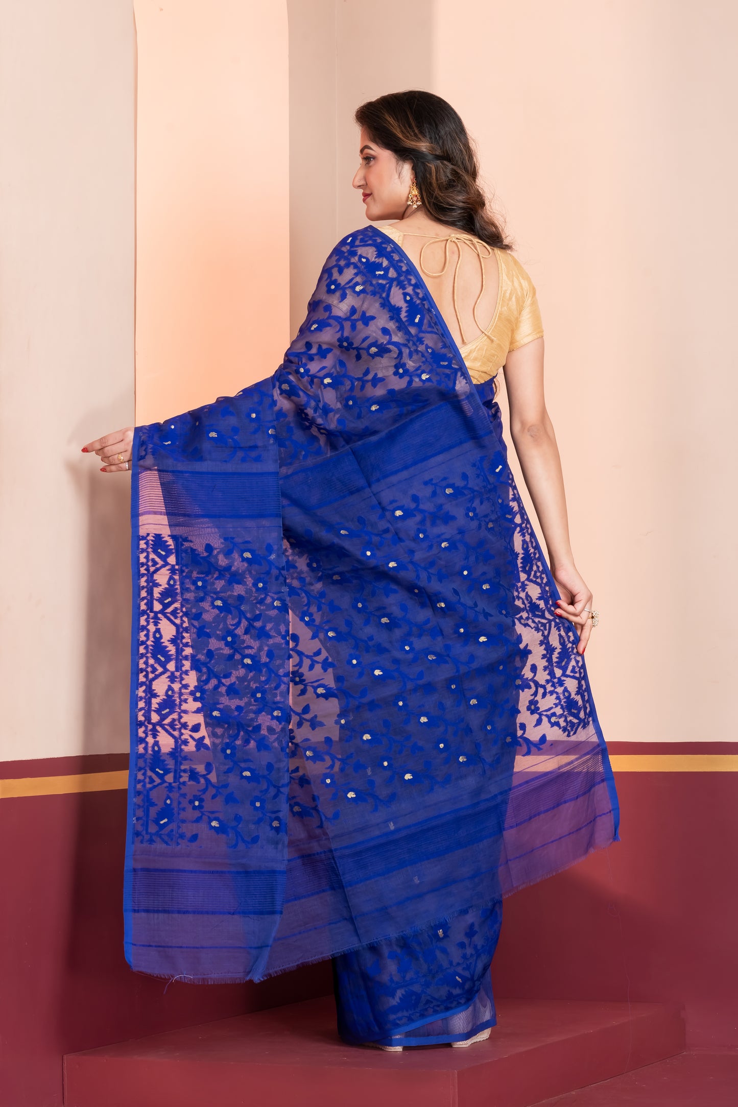 blue silk jamdani cotton saree