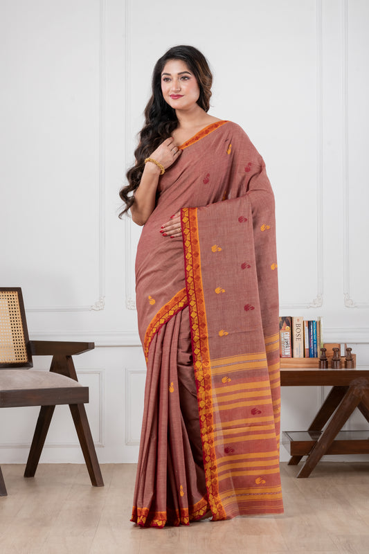 cottage red pure cotton dhonekhali saree