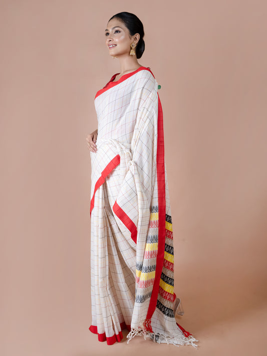 Check Dhonekhali mercerised pure cotton saree stylish handloom