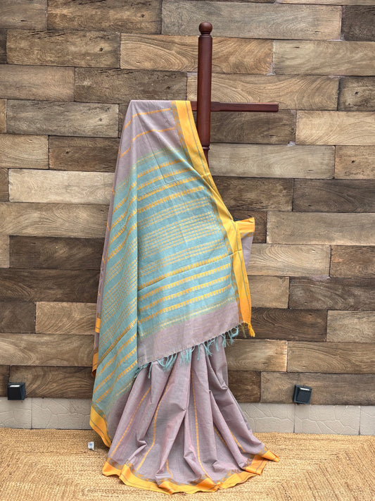 Light Mauve - Pure Cotton Handwoven Begumpuri Saree