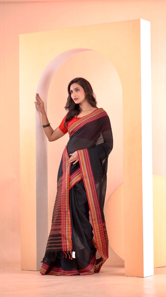 Black Begumpuri Pure cotton handwoven Saree