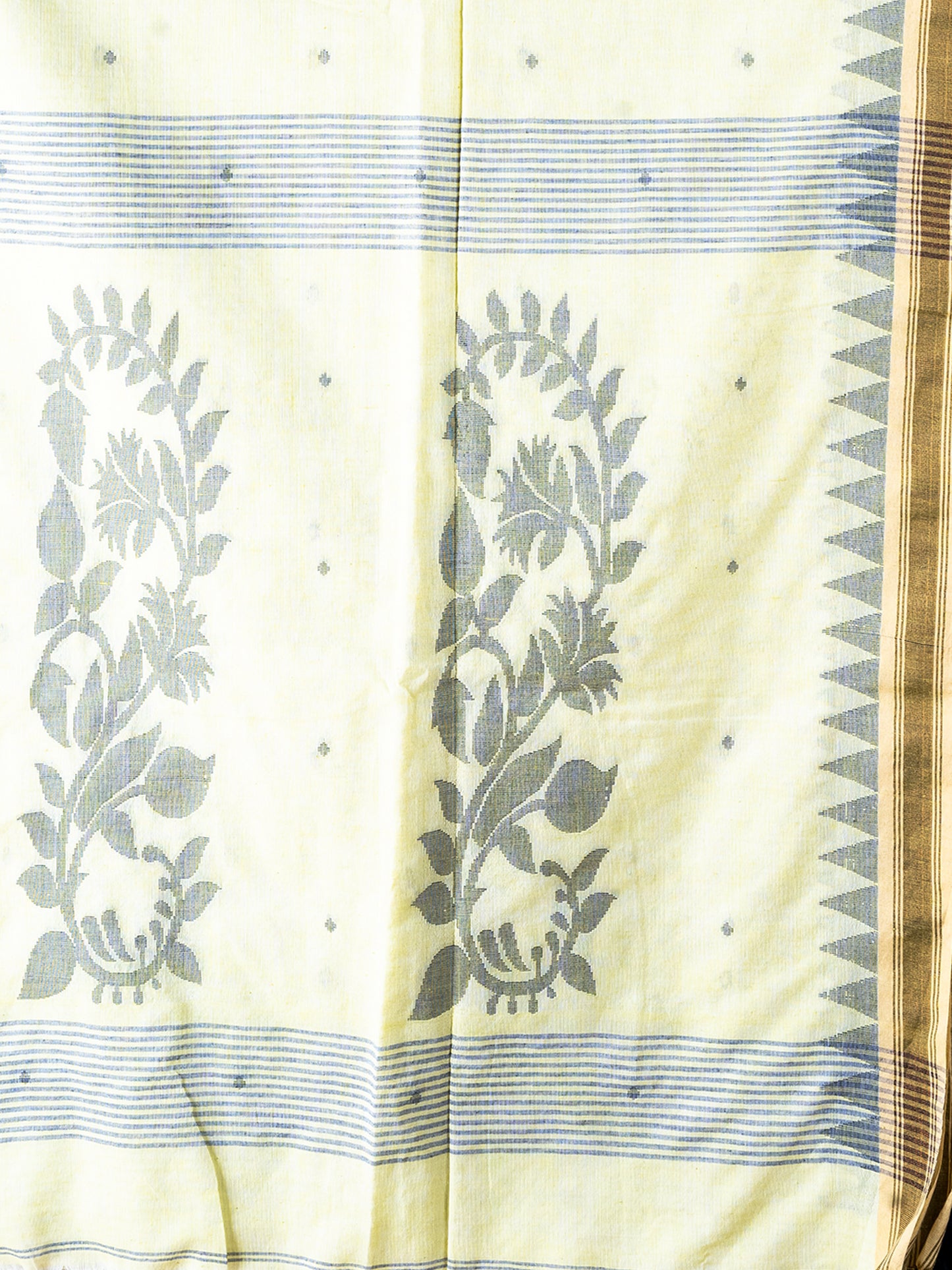 Lemon Jamdani pure cotton saree fresh yellow Bengal