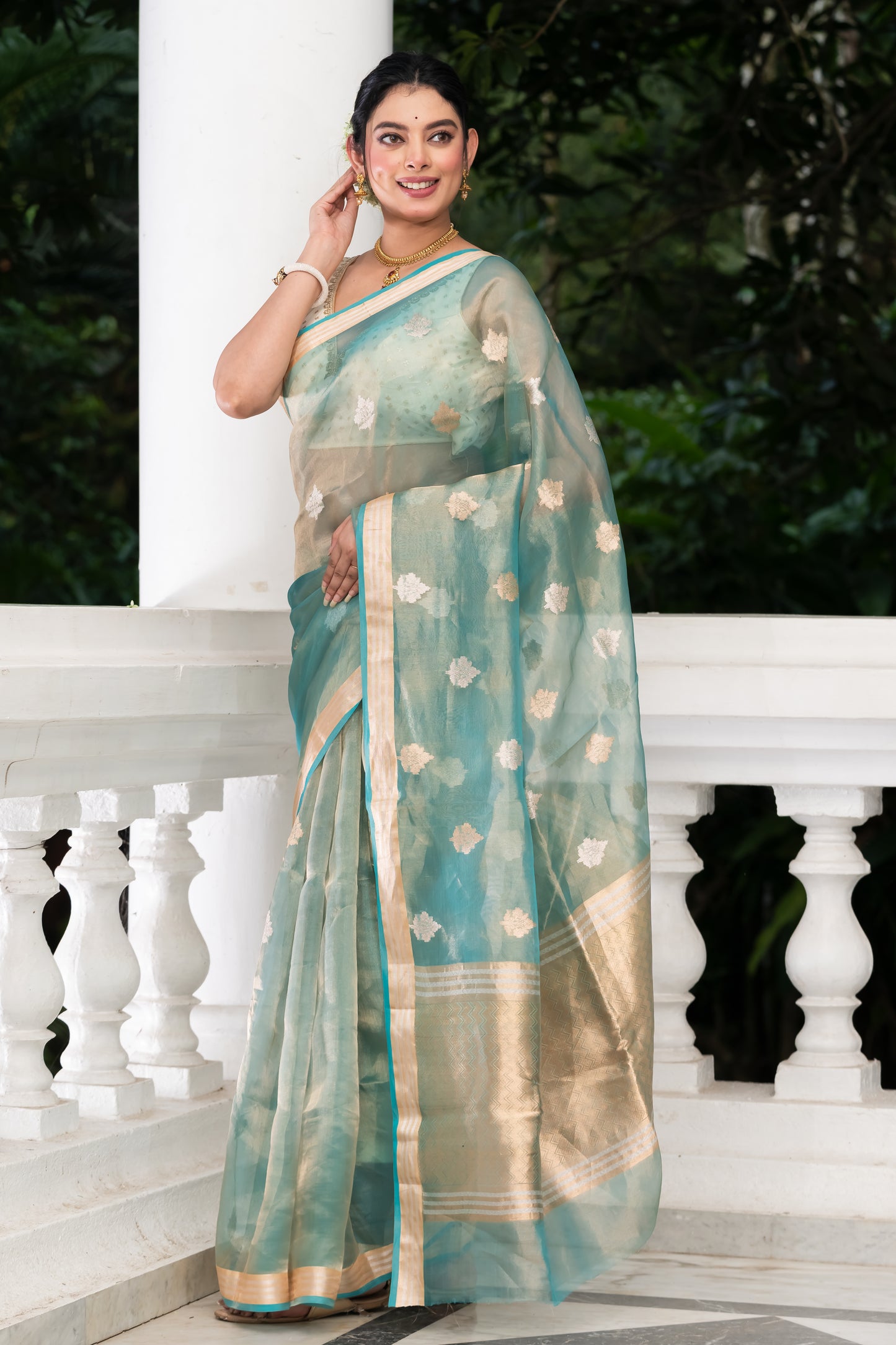 light blue pure tissue banarasi saree