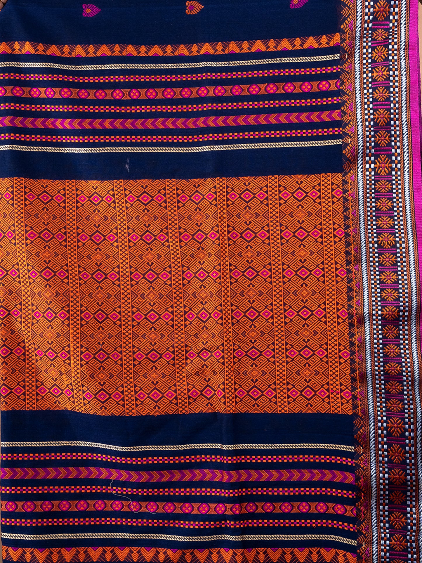 Nelambari Bengal handwoven pure cotton saree, deep blue traditional