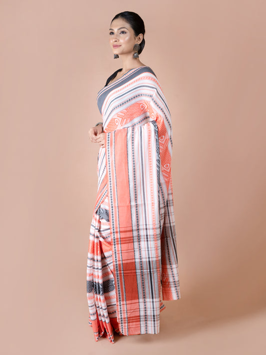 motif dhonekhali pure cotton saree traditional design