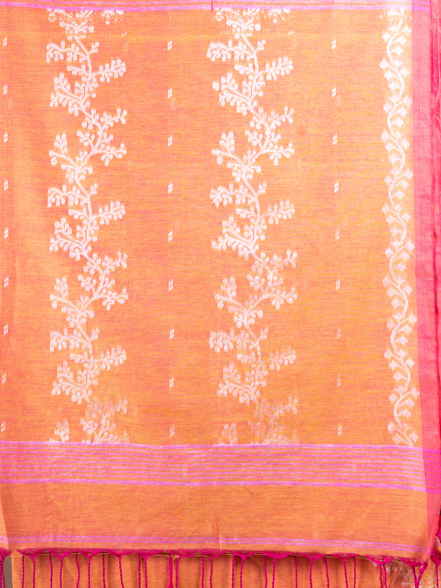 Orange Phulia handloom pure cotton saree, bright vibrant woven