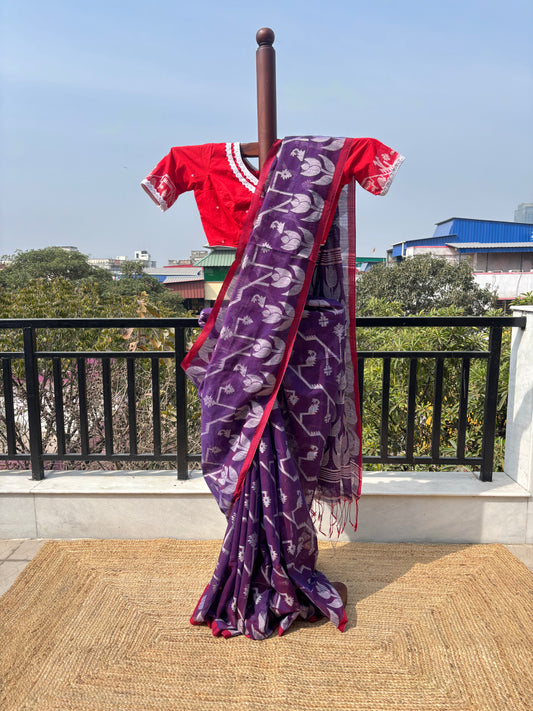 slub jamdani pure cotton saree handloom lightweight bengal