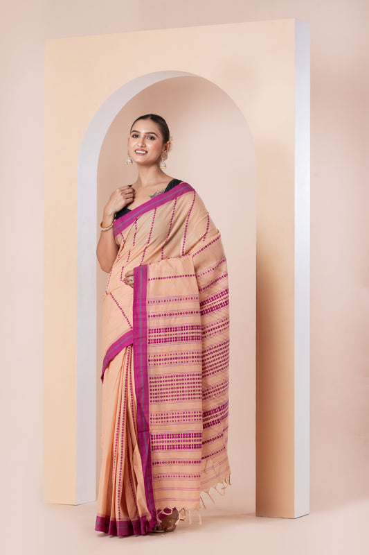 peach begumpuri saree