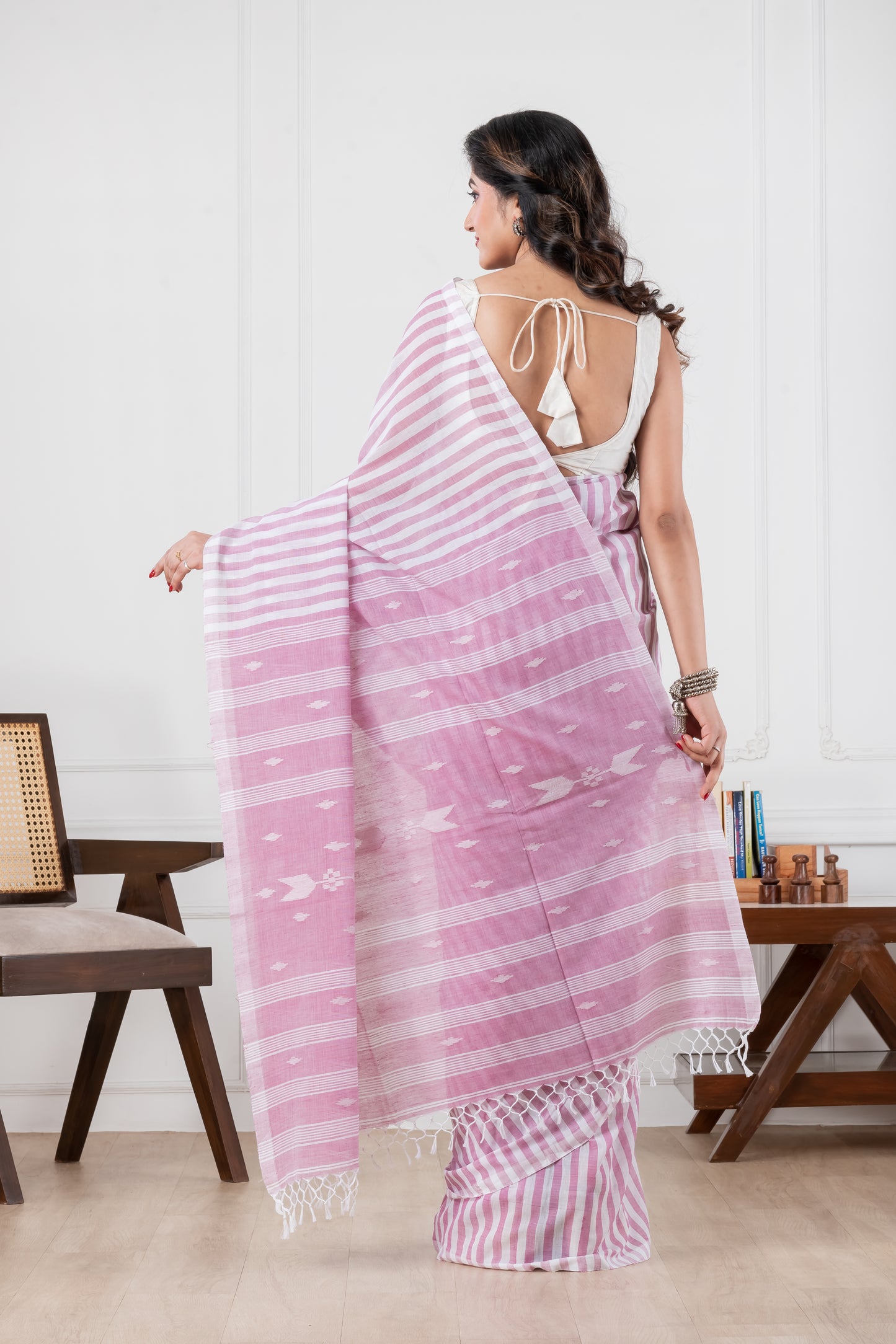 pink handloom pure cotton saree