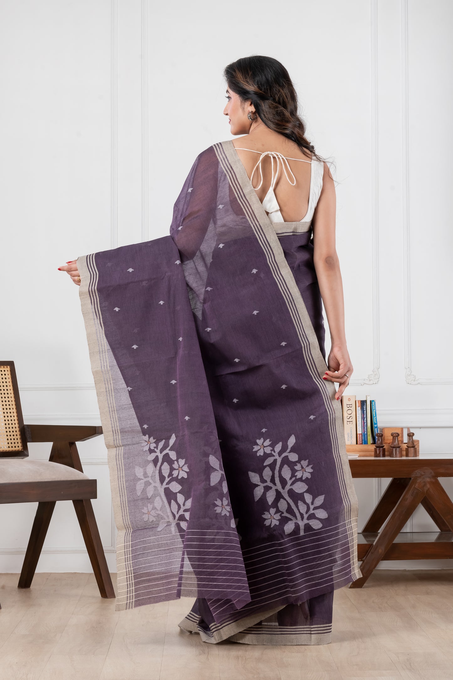 purple handwoven jamdani pure cotton saree