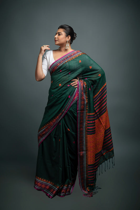 Aaranya Rama Green Khadi Cotton Saree